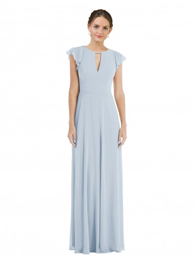 Flutter Sleeves Bateau Neck Soft Chiffon Sea Glass Long Formal Evening Gown / Bridesmaid Dress Cardiff