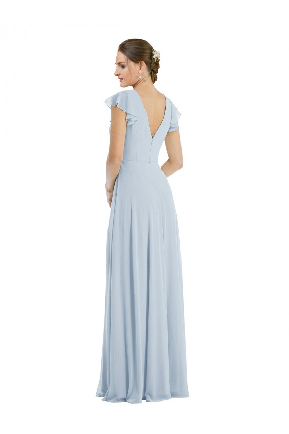 Flutter Sleeves Bateau Neck Soft Chiffon Sea Glass Long Formal Evening Gown / Bridesmaid Dress Cardiff