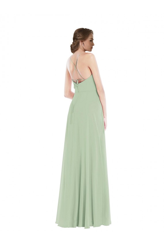 Sleeveless Scoop Neck Soft Chiffon Sage Long Semi Formal Evening Dress / Bridesmaid Dress Cardiff