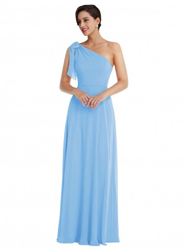 Sleeveless One Shoulder Soft Chiffon Periwinkle Long Semi Formal Evening Dress / Bridesmaid Dress Cardiff