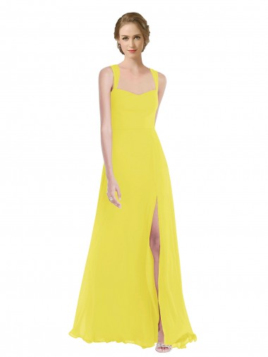Sleeveless Sweetheart Soft Chiffon Yellow Long Semi Formal Evening Dress / Bridesmaid Dress Cardiff