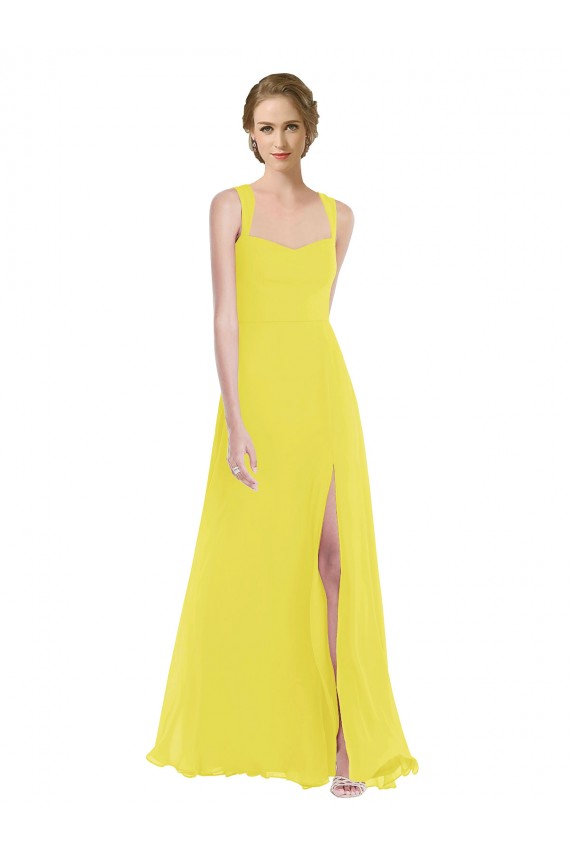 Sleeveless Sweetheart Soft Chiffon Yellow Long Semi Formal Evening Dress / Bridesmaid Dress Cardiff