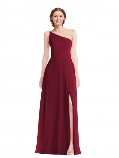 Sleeveless One Shoulder Soft Chiffon Burgundy Long Semi Formal Evening Dress / Bridesmaid Dress Cardiff