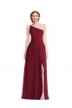 Sleeveless One Shoulder Soft Chiffon Burgundy Long Semi Formal Evening Dress / Bridesmaid Dress Cardiff