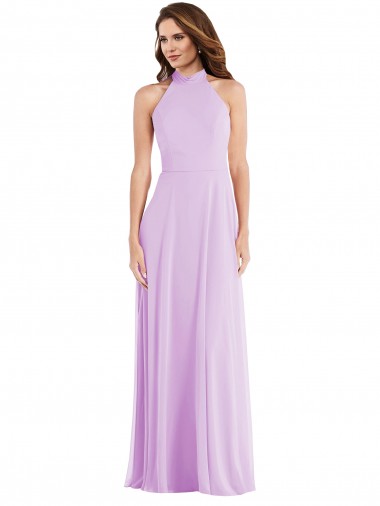 Sleeveless Halter Neck Soft Chiffon Lilac Long Semi Formal Evening Dress / Bridesmaid Dress Cardiff