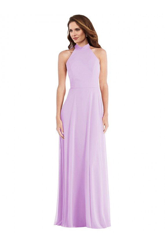 Sleeveless Halter Neck Soft Chiffon Lilac Long Semi Formal Evening Dress / Bridesmaid Dress Cardiff