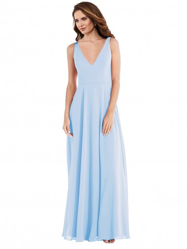 Sleeveless V-Neck Soft Chiffon Light Sky Blue Long Semi Formal Evening Dress / Bridesmaid Dress Cardiff