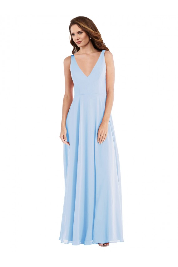 Sleeveless V-Neck Soft Chiffon Light Sky Blue Long Semi Formal Evening Dress / Bridesmaid Dress Cardiff