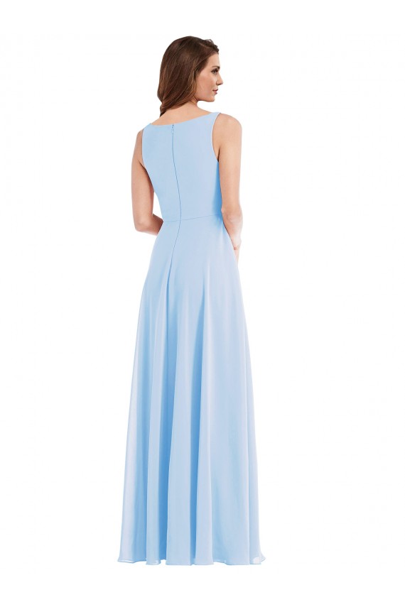 Sleeveless V-Neck Soft Chiffon Light Sky Blue Long Semi Formal Evening Dress / Bridesmaid Dress Cardiff