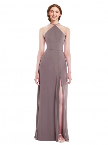 Sleeveless Halter Neck Soft Chiffon Dusty Rose Long Formal Evening Gown / Bridesmaid Dress Cardiff