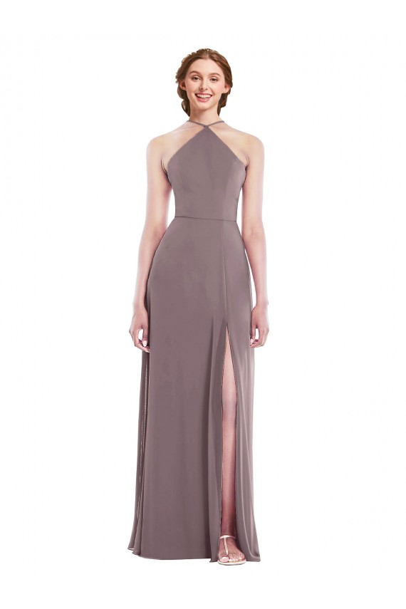 Sleeveless Halter Neck Soft Chiffon Dusty Rose Long Formal Evening Gown / Bridesmaid Dress Cardiff
