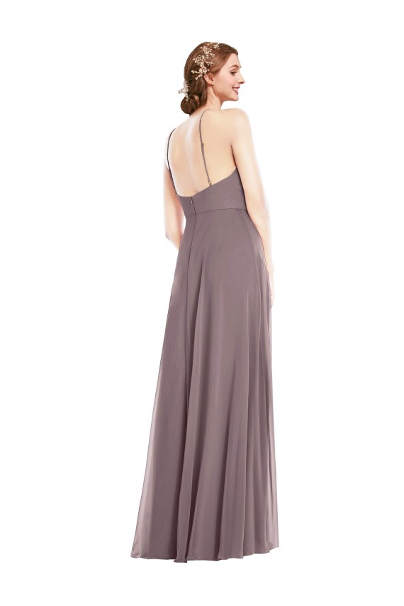 Sleeveless Halter Neck Soft Chiffon Dusty Rose Long Formal Evening Gown / Bridesmaid Dress Cardiff