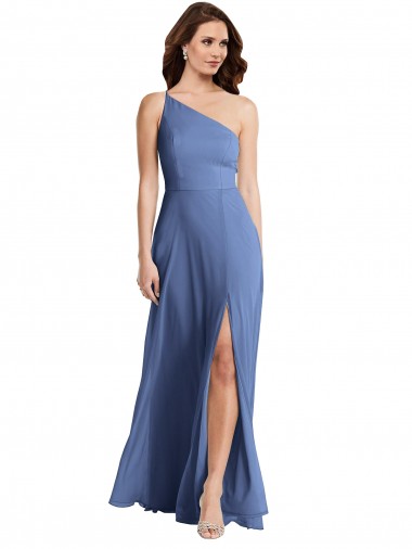Sleeveless One Shoulder Soft Chiffon Windsor Blue Long Formal Evening Gown / Bridesmaid Dress Cardiff