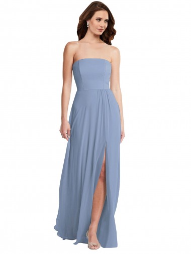 Sleeveless Strapless Soft Chiffon Dusty Blue Long Semi Formal Evening Dress / Bridesmaid Dress Cardiff