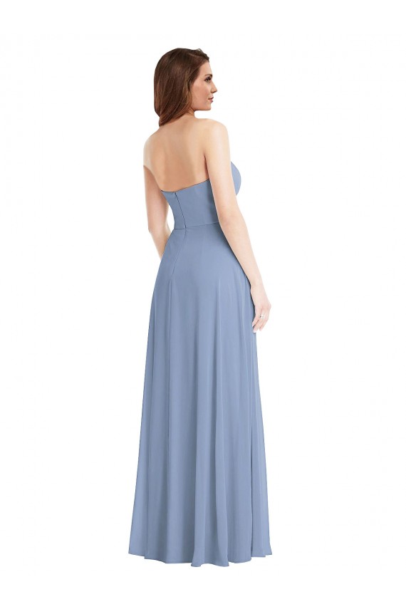Sleeveless Strapless Soft Chiffon Dusty Blue Long Semi Formal Evening Dress / Bridesmaid Dress Cardiff