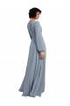 Long Sleeves V-Neck Soft Chiffon Dusty Blue Long Bridesmaid Dress / Formal Dress Cardiff