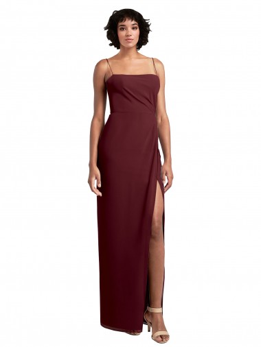 Sleeveless Square Neck Soft Chiffon Burgundy Gold Long Evening Dress / Bridesmaid Dress Cardiff