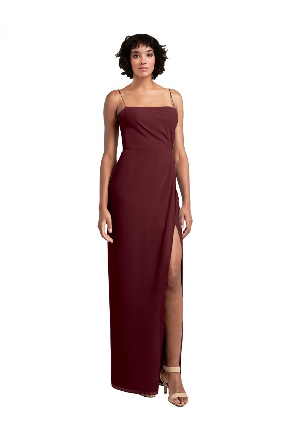 Sleeveless Square Neck Soft Chiffon Burgundy Gold Long Evening Dress / Bridesmaid Dress Cardiff