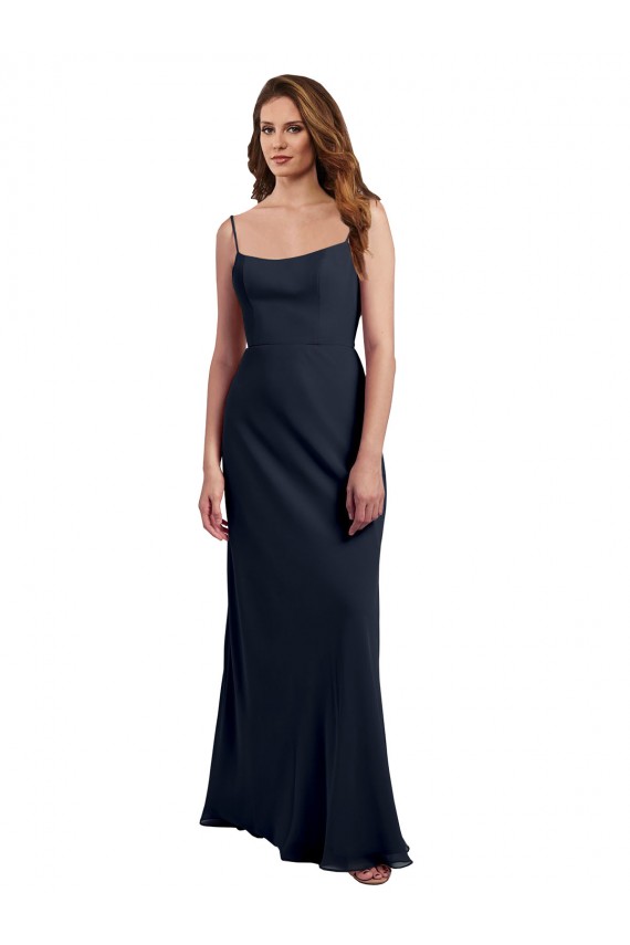 Sleeveless Scoop Neck Soft Chiffon Dark Navy Long Evening Dress / Bridesmaid Dress Cardiff