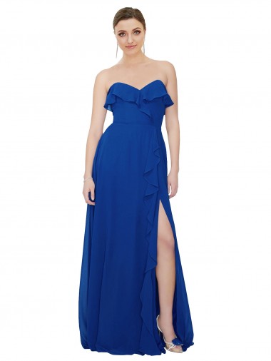 Sleeveless Strapless Soft Chiffon Royal Blue A-Line Long Bridesmaid Dress Cardiff