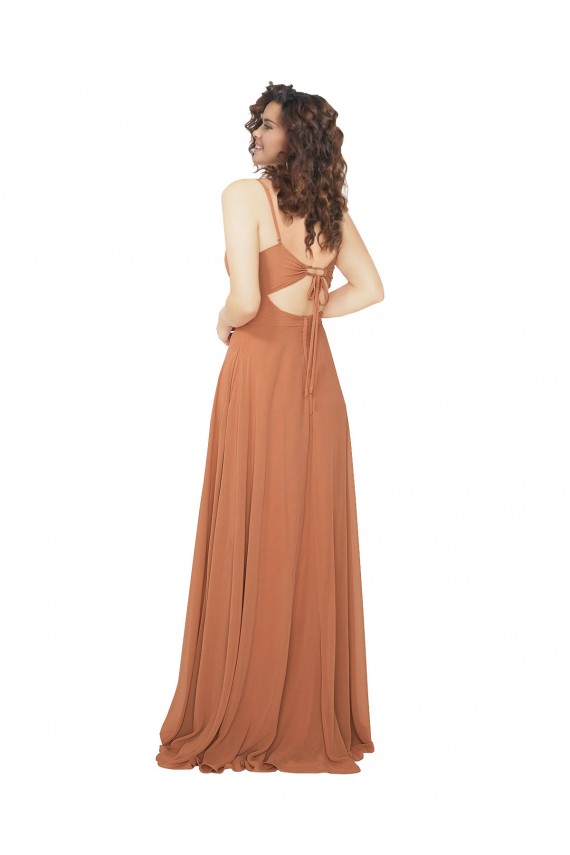 Sleeveless V-Neck Soft Chiffon Rosewood Long Bridesmaid Dress Cardiff