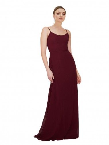 Sleeveless Scoop Neck Soft Chiffon Burgundy Gold Long Bridesmaid Dress Cardiff
