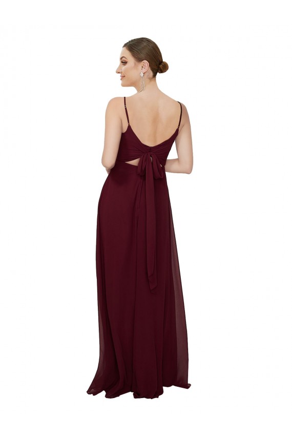 Sleeveless Scoop Neck Soft Chiffon Burgundy Gold Long Bridesmaid Dress Cardiff
