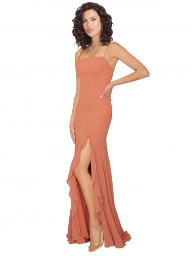 Sleeveless Square Neck Soft Chiffon Rosewood Long Bridesmaid Dress Cardiff