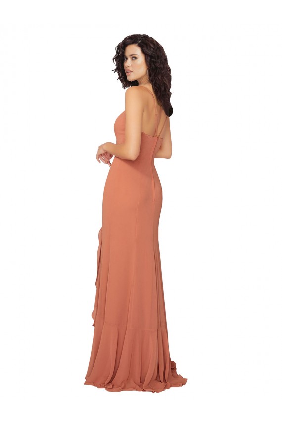 Sleeveless Square Neck Soft Chiffon Rosewood Long Bridesmaid Dress Cardiff