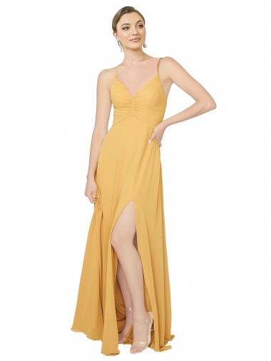 Sleeveless V-Neck Chiffon Saffron Long Bridesmaid Dress / Evening Dress Cardiff