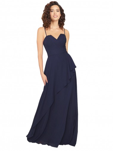 Sleeveless V-Neck Chiffon Dark Navy Long Bridesmaid Dress / Formal Dress Cardiff