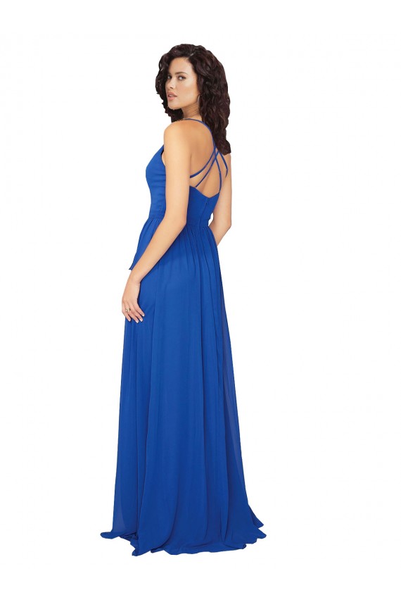 Sleeveless V-Neck Soft Chiffon Royal Blue Long Evening Dress / Bridesmaid Dress Cardiff