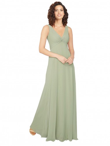 Sleeveless V-Neck Chiffon Sage Long Bridesmaid Dress / Evening Dress Cardiff
