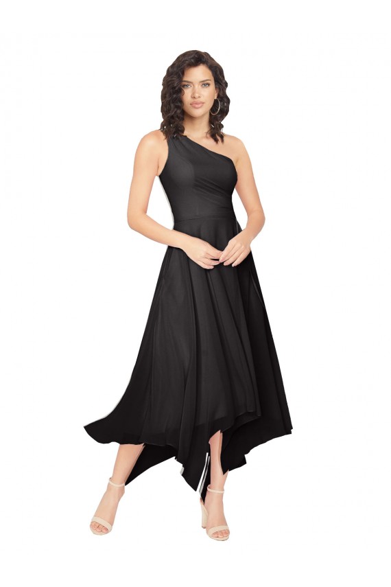 Sleeveless Strapless Soft Chiffon Black Midi Length High Low Bridesmaid Dress Cardiff