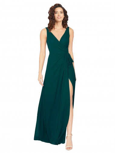 Sleeveless V-Neck Chiffon Hunter Long Evening Gowns / Bridesmaid Dresses Cardiff
