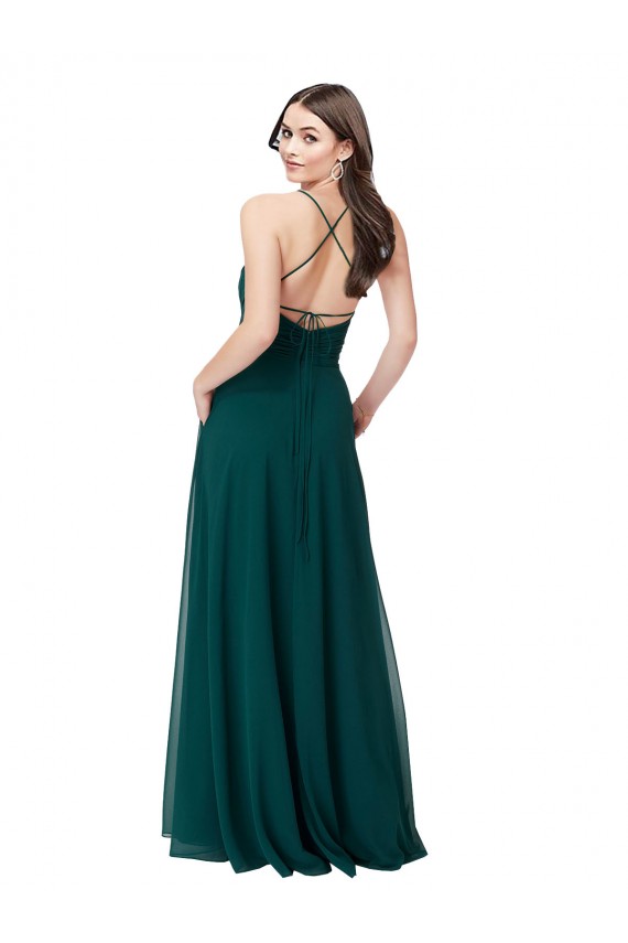Sleeveless V-Neck Chiffon Hunter Green Long Wedding Party Dress Cardiff