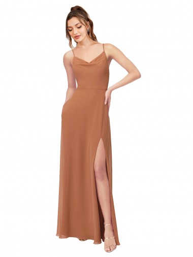 Sleeveless Cowl Neck Soft Chiffon Rosewood Long Bridesmaid Dress Cardiff