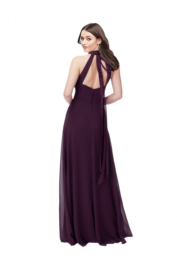 Sleeveless High Neck Soft Chiffon Grape Long Bridesmaid Dress Cardiff