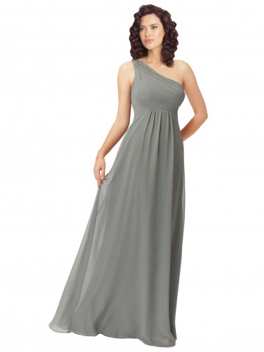 Sleeveless One Shoulder Soft Chiffon Wisteria Long Bridesmaid Dress Cardiff