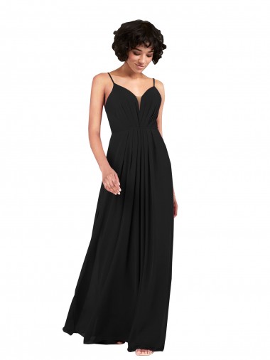 Sleeveless V-Neck Soft Chiffon Black Long Formal Evening Gown / Bridesmaid Dress Cardiff
