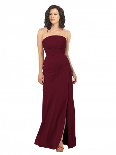 Sleeveless Strapless Soft Chiffon Burgundy Long Bridesmaid Dress Cardiff