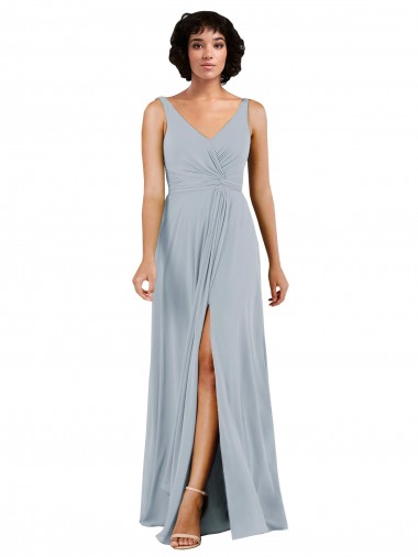 Sleeveless V-Neck Soft Chiffon Sea Glass Column Long Bridesmaid Dress Cardiff