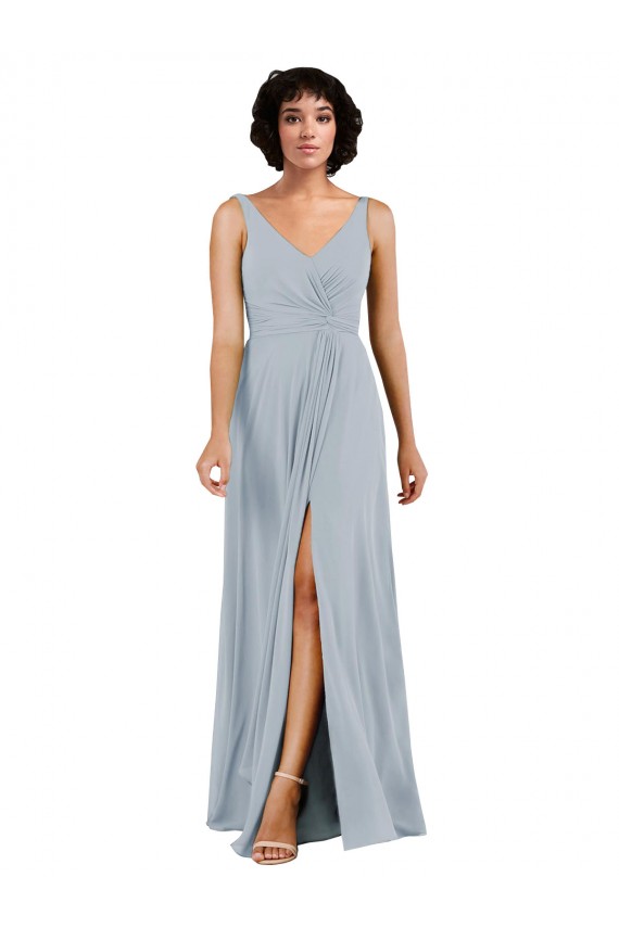 Sleeveless V-Neck Soft Chiffon Sea Glass Column Long Bridesmaid Dress Cardiff