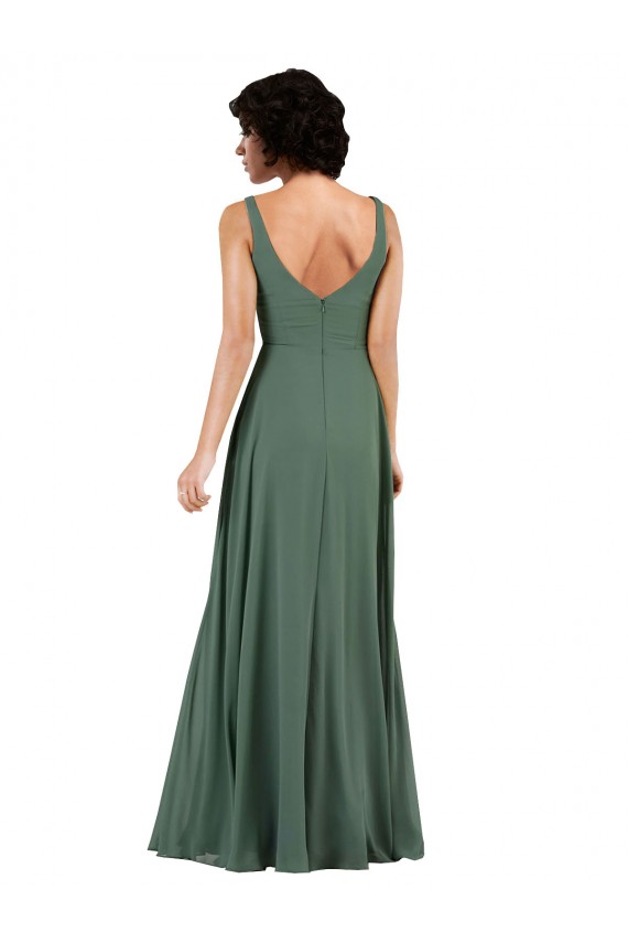 Sleeveless V-Neck Soft Chiffon Sea Glass Column Long Bridesmaid Dress Cardiff