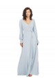 Long Sleeves V-Neck Soft Chiffon Sea Glass Long Formal Dress / Bridesmaid Dress Cardiff