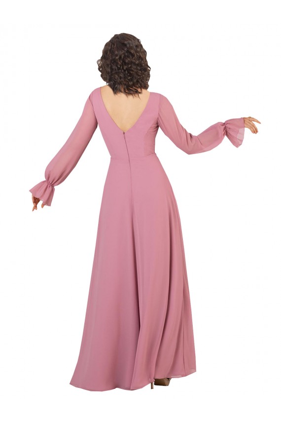 Long Sleeves V-Neck Soft Chiffon Sea Glass Long Formal Dress / Bridesmaid Dress Cardiff