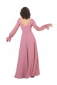 Long Sleeves V-Neck Soft Chiffon Sea Glass Long Formal Dress / Bridesmaid Dress Cardiff
