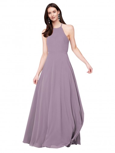 Sleeveless Halter Neck Chiffon Dark Lavender Long Bridesmaid Dress / Evening Dress Cardiff
