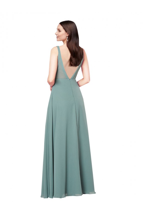 Sleeveless V-Neck Soft Chiffon Dark Lavender Long Formal Evening Gown / Bridesmaid Dress Cardiff