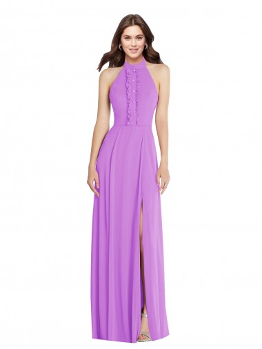 Sleeveless Halter Neck Soft Chiffon Violet Long Formal Evening Gown / Bridesmaid Dress Cardiff